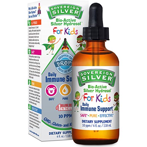 Sovereign Silver Bio-Active Silver Hydrosol for Kids for Immune Support - 10 ppm, 4oz (118mL) – Dropper