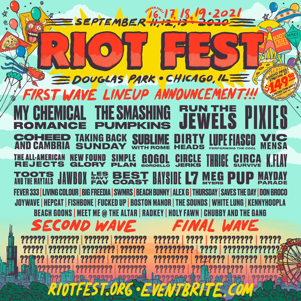 Riot Fest 2020 canceled due to pandemic; Smashing Pumpkins,
My Chemical Romance, Lupe Fiasco among 2021 first wave
lineup 1