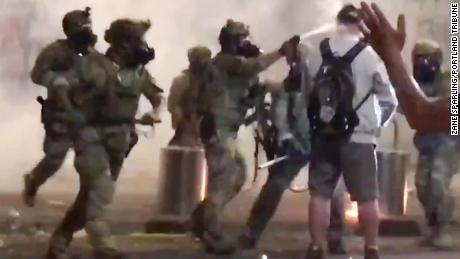 A 75-year-old Vietnam veteran was pepper-sprayed in the face
during protests in Portland 1