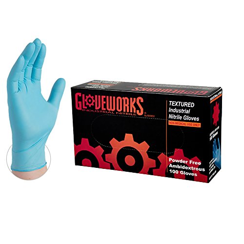 AMMEX Gloveworks Industrial Blue Nitrile Gloves, Box of 100, 5 mil, Size Small, Latex Free, Powder Free, Textured, Disposable, INPF42100-BX