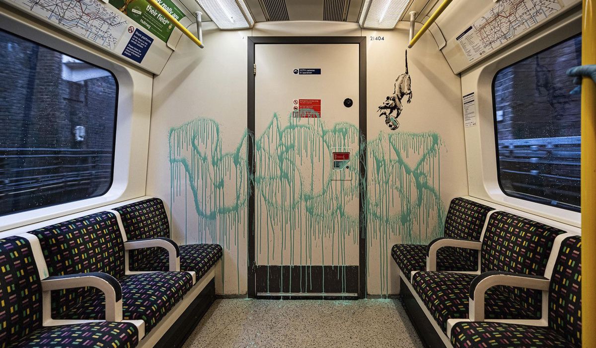 Banksy's last COVID-19 tags scrubbed from London Tube
train 1