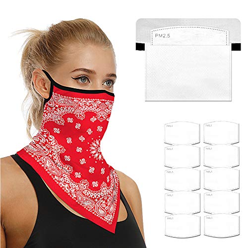 Face Scarf Bandanas Ear Loops for Men Women Balaclava Neck Gaiters Outdoor Dustproof Cover with Safety Carbon Filters 005
