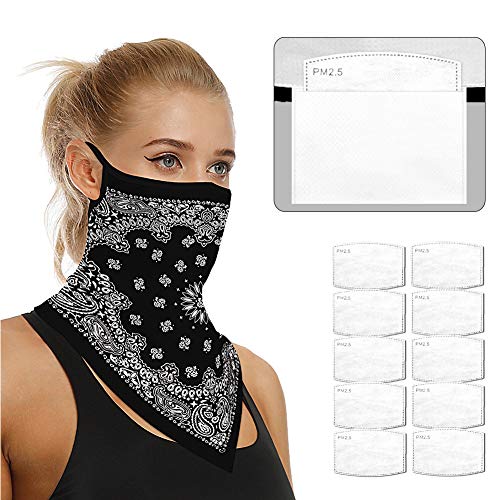 Face Scarf Bandanas Ear Loops for Men Women Balaclava Neck Gaiters Outdoor Dustproof Cover with Safety Carbon Filters 007