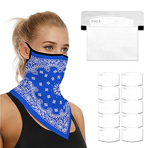Face Scarf Bandanas Ear Loops for Men Women Balaclava Neck Gaiters Outdoor Dustproof Cover with Safety Carbon Filters 006