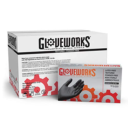 GLOVEWORKS Industrial Black Nitrile Gloves - 5 mil, Latex Free, Powder Free, Textured, Disposable, Medium, BINPF44100, Case of 1000