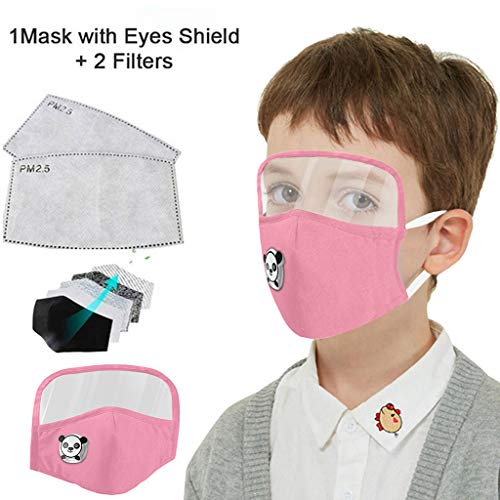 Kids Washable Reusable Dust Proof Cotton Cloth Covering with Goggles and Breathing Valve, Mouth Face Protective Gear (Pink, 1 Pcs + 2 Filters)
