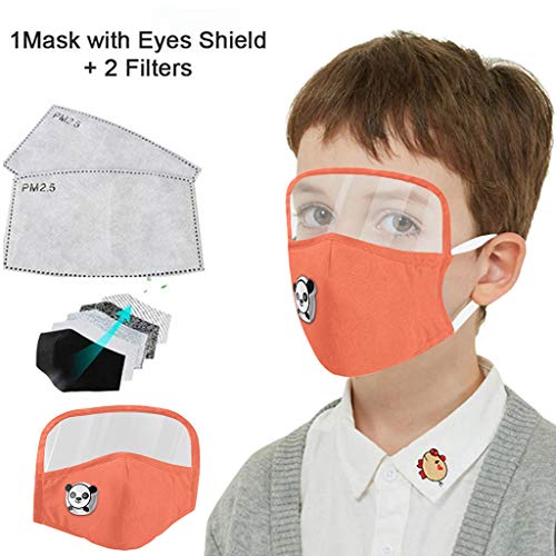 Kids Washable Reusable Dust Proof Cotton Cloth Covering with Goggles and Breathing Valve, Mouth Face Protective Gear (Black, 1 Pcs + 2 Filters)