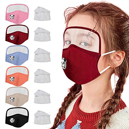 Kids Washable Reusable Dust Proof Cotton Cloth Covering with Goggles and Breathing Valve, Mouth Face Protective Gear (6 Color, 6 Pcs + 12 Filters)