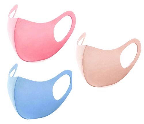 Washable and Reusable Fabric Face Mouth Madks Breathable Face Covering for Summer, 3 Pack_Blue/Orange/Pink