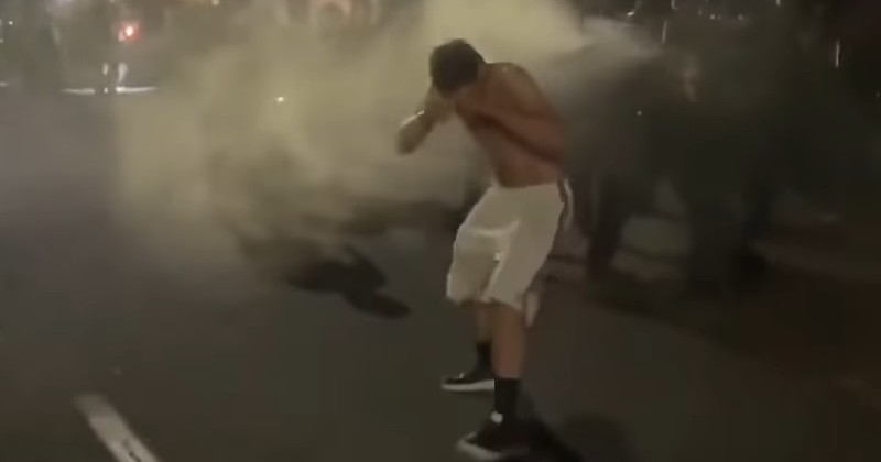 Video: Shirtless Portland Protester Tries to Charge Police,
Gets Drenched in Pepper Spray 1