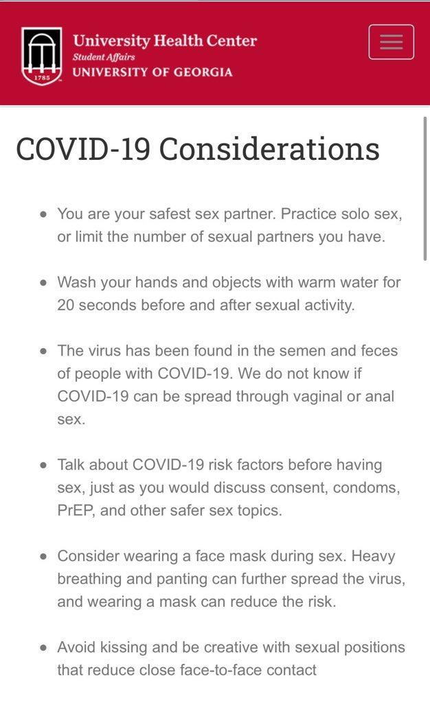 University Of Georgia Suggests "Wearing A Face Mask" During
Sex 1