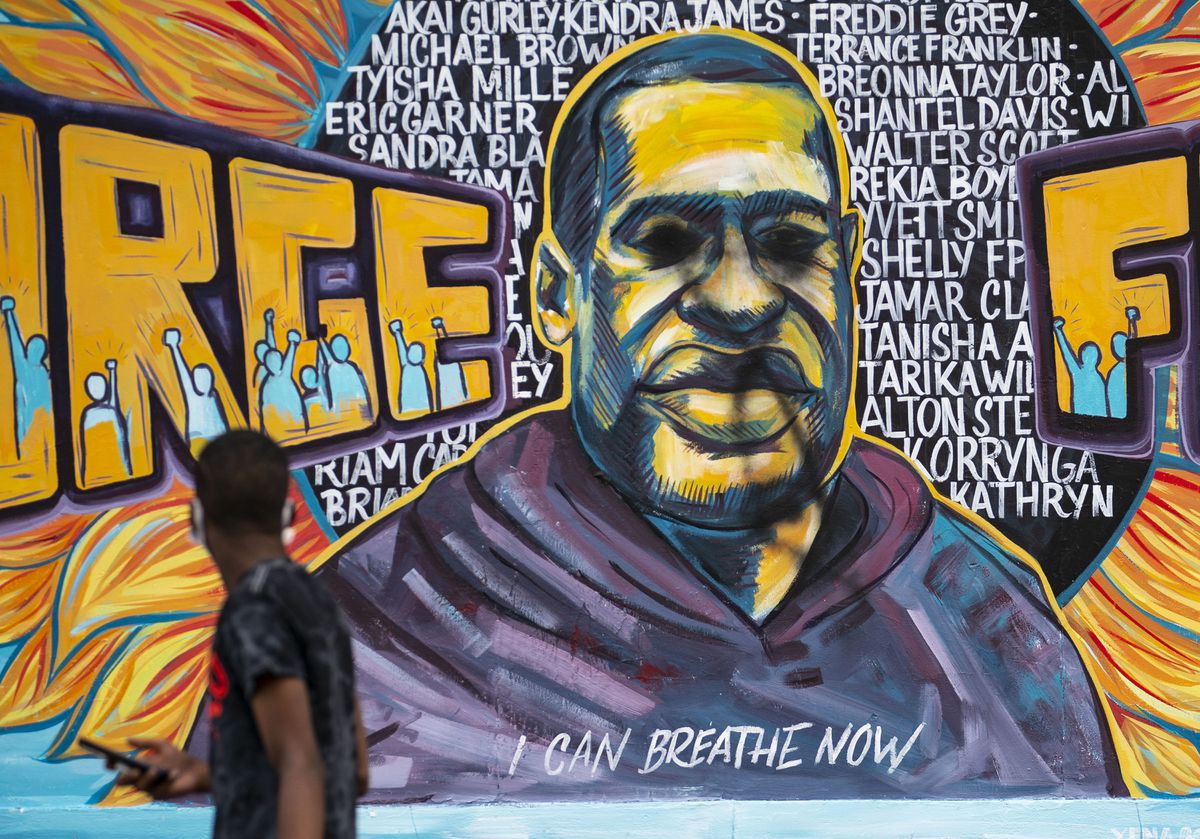 Mural at Minneapolis intersection where George Floyd defaced
by regretful medical student 1 Mural at Minneapolis intersection where George Floyd defaced
by regretful medical student 1