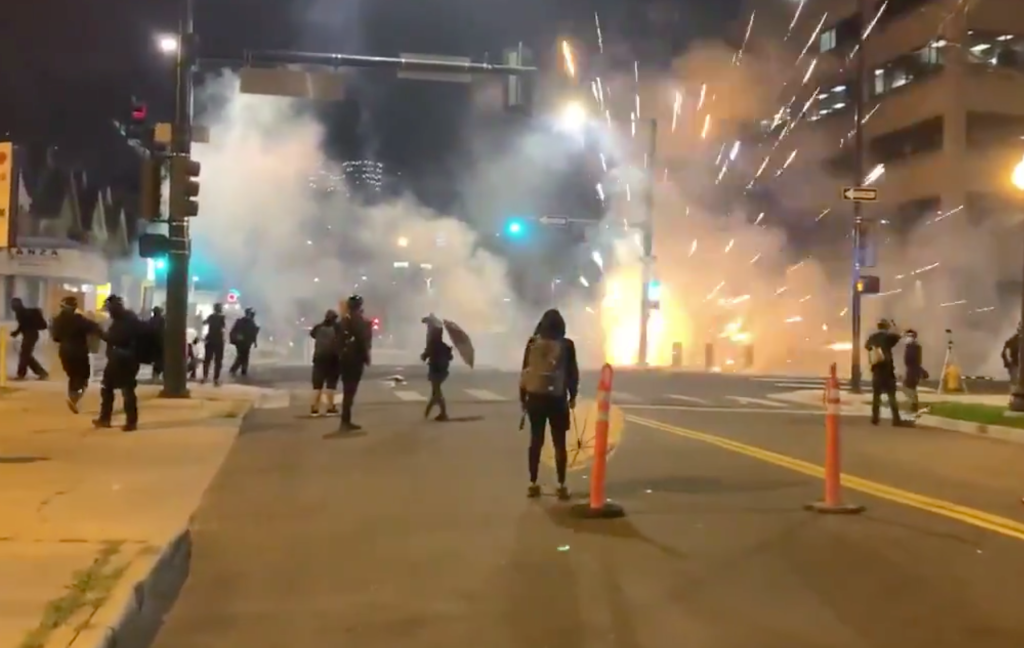 Denver officials denounce “rioters,” “anarchists” who
damaged property, set fires during anti-police
demonstration 1