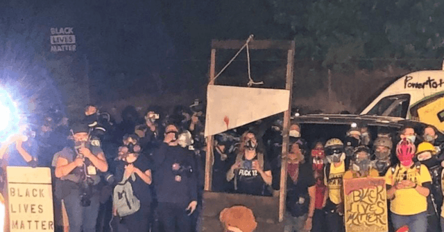 WATCH: Portland Rioters Bring Guillotine, Burn American
Flags 1