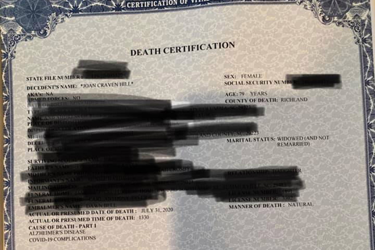 Woman’s death certificate lists COVID-19, but family says
she was never tested 1