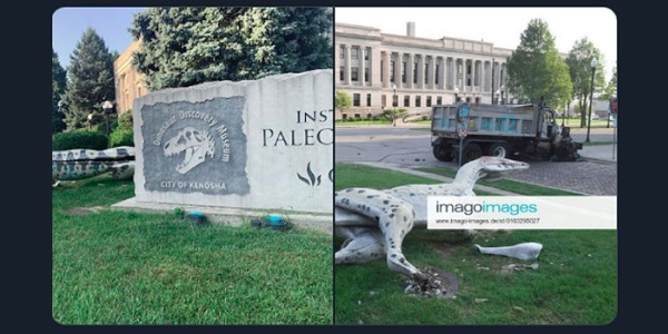 BLM rioters tear down statue of dinosaur in name of social
justice 1