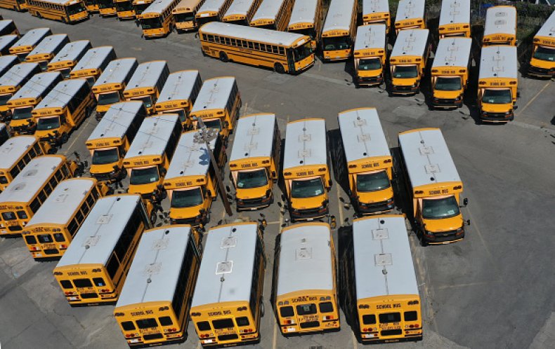L.A. School Bus Drivers Circle City Hall Honking Horns,
Demand Funding to Reopen Schools Safely 1