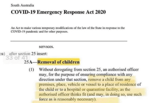 Australian Authorities To Remove Children from Parents’ Care
at Will Over COVID-19 Fears 1