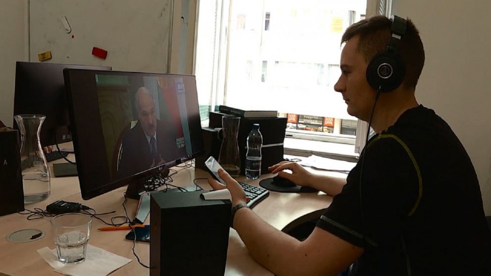 The 22-year-old helping to lead Belarus' protests from
behind a screen in Poland 1