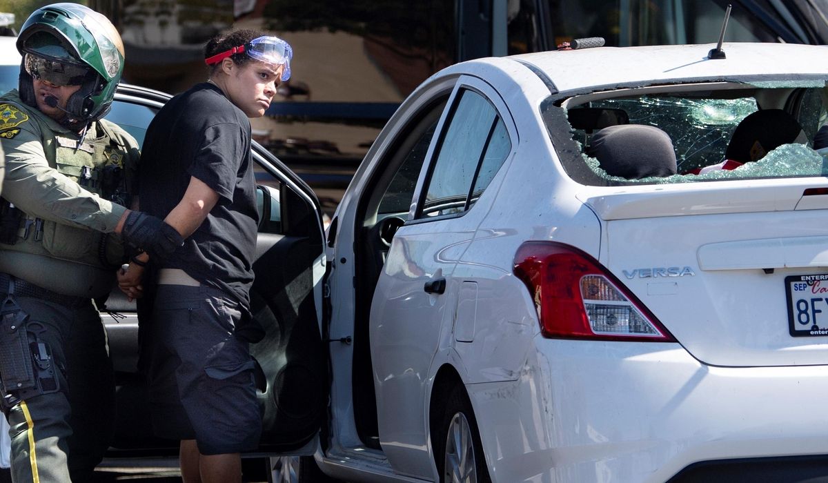 Woman arrested after driving car into California
protest 1