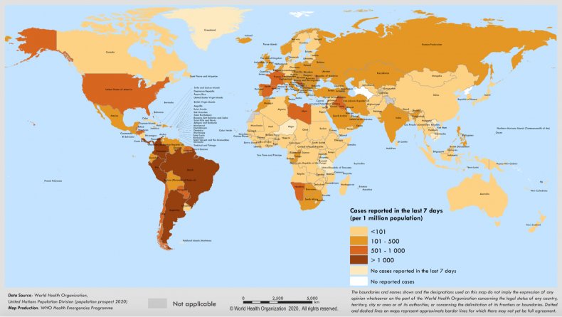 Map Shows Americas Doing Worst in COVID-19 Pandemic, Making
Up 55 Percent of Global Deaths 1