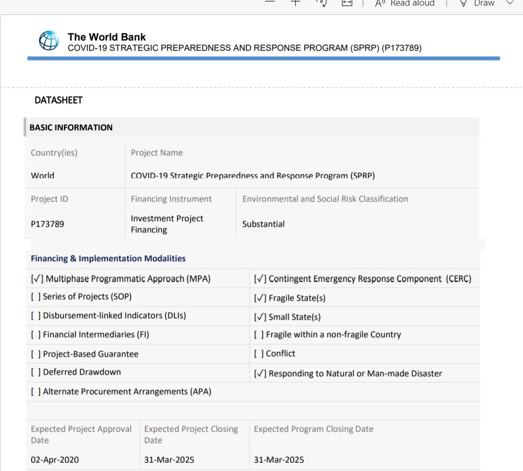 World Bank Document Lists COVID-19 Program Ending in March
2025 1