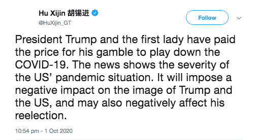 Chinese Media: Trump Has ‘Paid the Price for His Gamble to
Play Down' Coronavirus 1