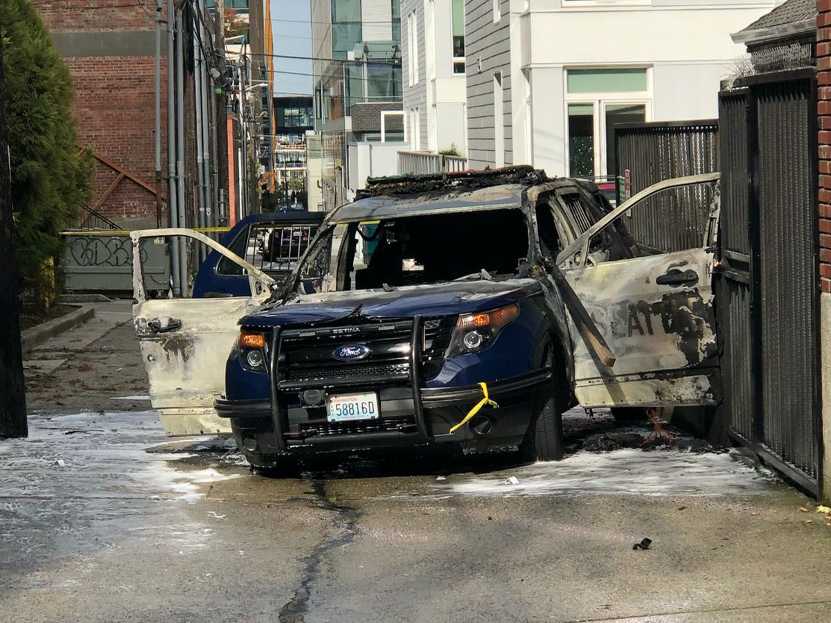 Man sets fire to Seattle police car with officer still
inside: authorities 1