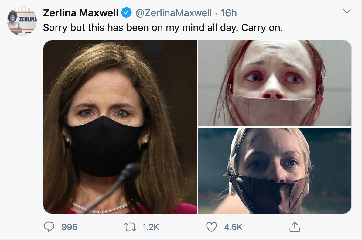 MSNBC Analyst Compares Amy Coney Barrett In Mask To Sex
Slave In ‘The Handmaid’s Tale’ 1