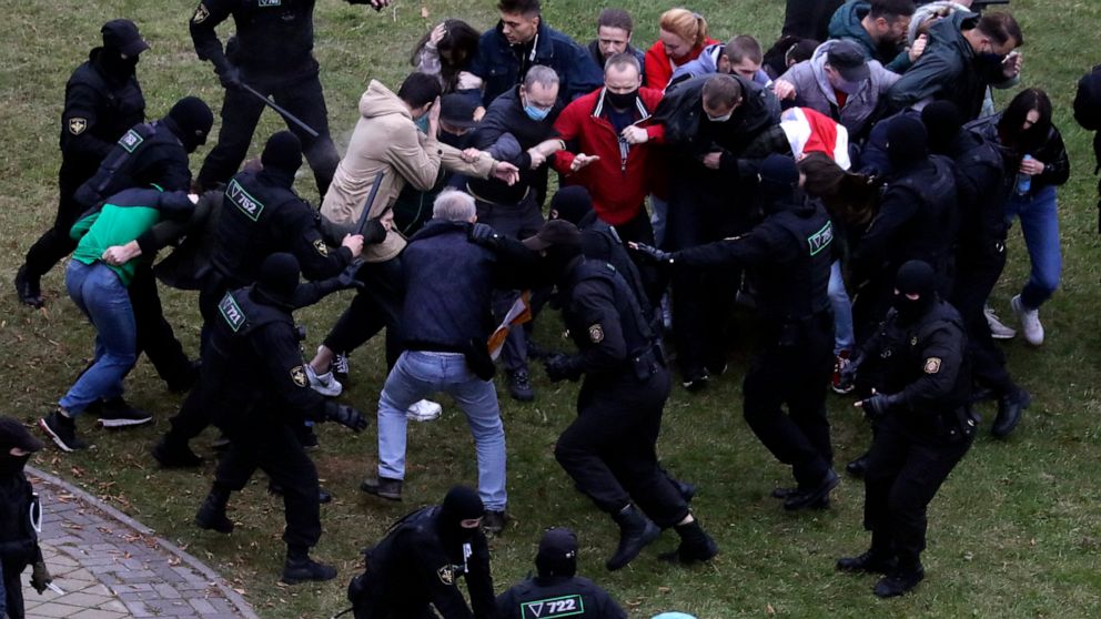 Rights group: Scores detained during protests in
Belarus 1