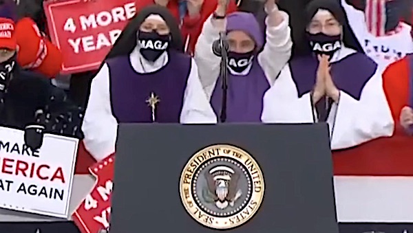 MAGA mask-wearing nuns light up Twitter when people spot
them behind Trump at rally 1