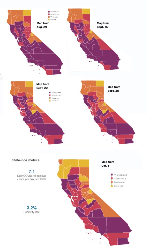 Coronavirus tracker: Here’s where every California county
stands in the state’s tier system on Oct. 6 1