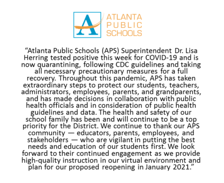 Atlanta Public Schools superintendent tests positive for
COVID-19 1