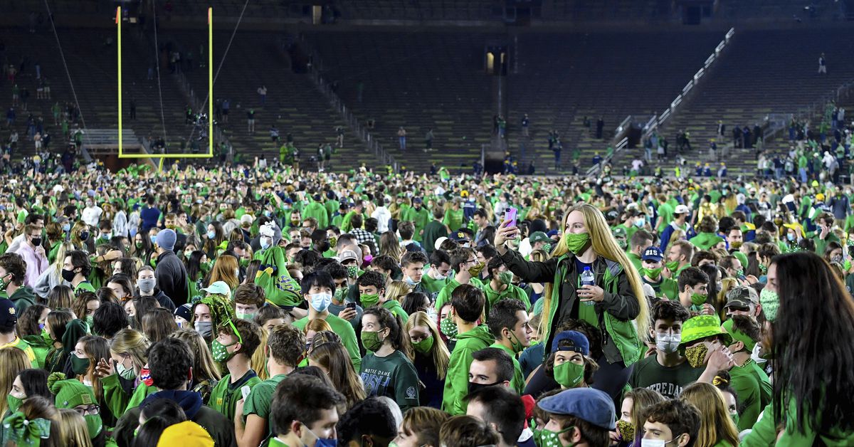 Notre Dame will require COVID-19 testing for students after
football celebration 1