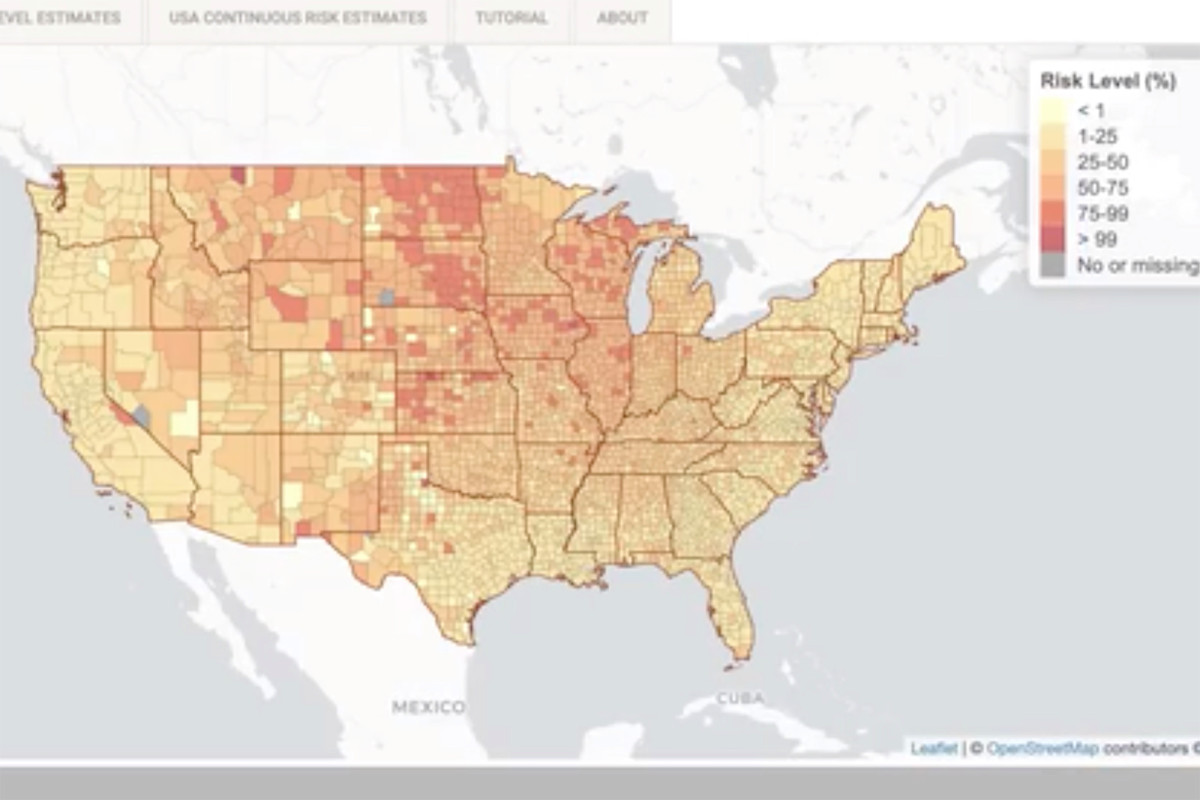 This tool shows the risk of getting COVID-19 depending on
your location 1