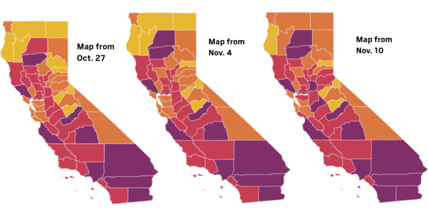 Coronavirus map: Here’s what tier each California county is
on as of Nov. 10 1