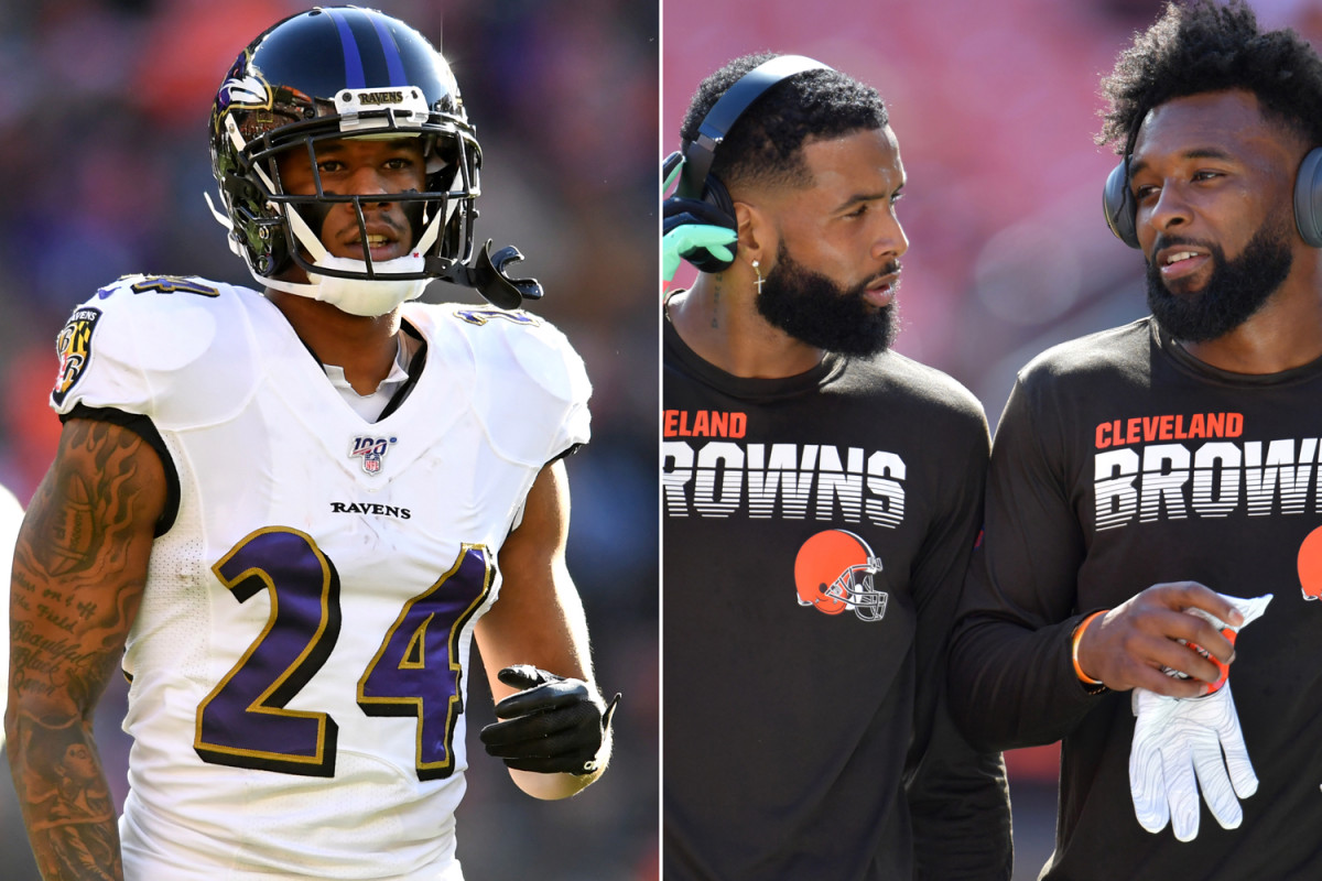 Marcus Peters appears to spit at Jarvis Landy during
Ravens-Browns classic 1