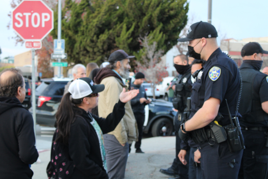 Anti-mask protesters hold demonstration at Downtown Santa
Cruz Farmers Market 1