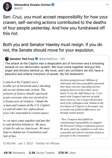 AOC Tried to Blame Ted Cruz for the Capitol Riots. It Didn't
Go Well. 1