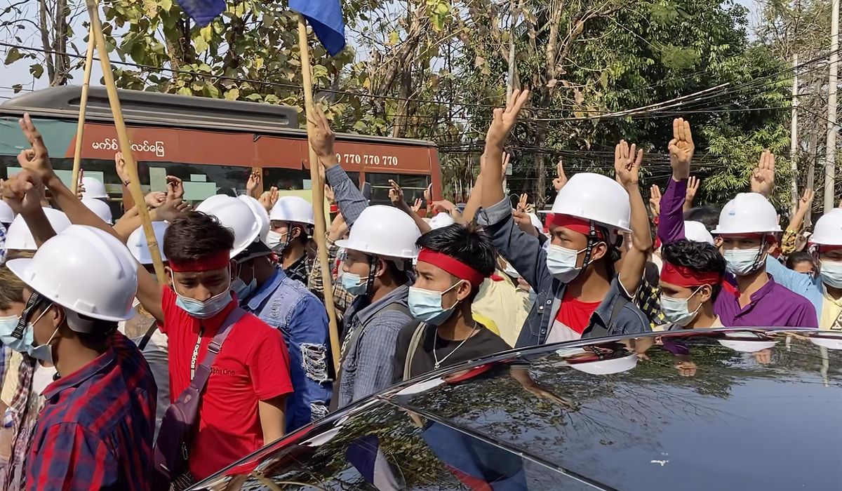 Thousands protest army takeover in Myanmar's biggest
city 1