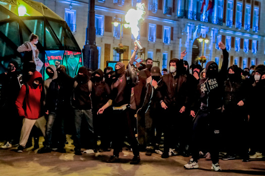 Protesters rattle Spain in support of jailed rap
artist 1