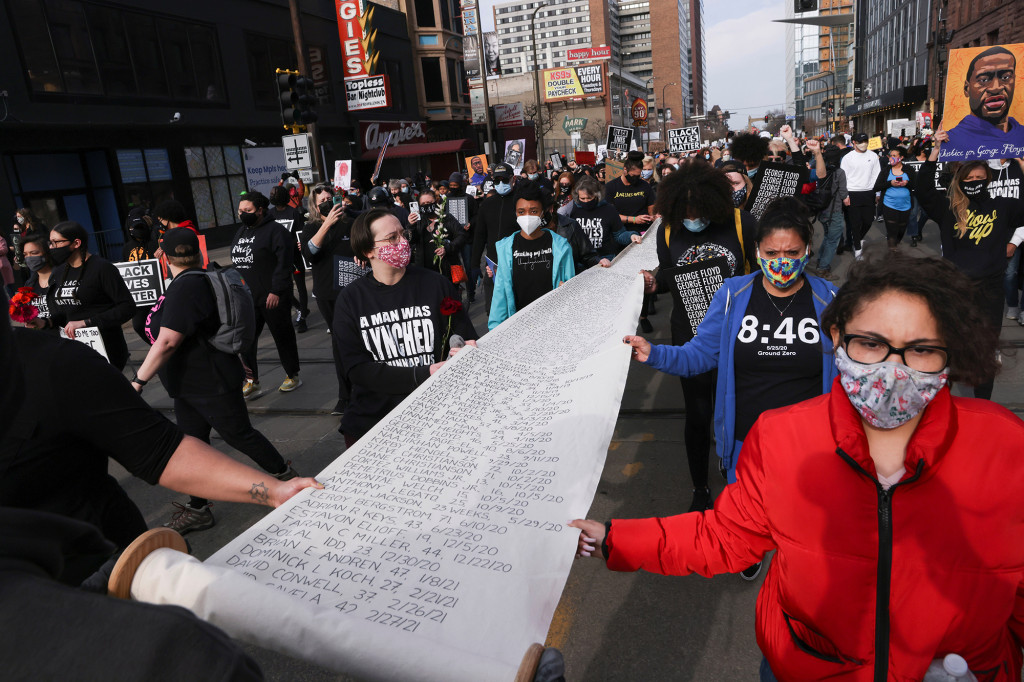 Protesters gather in Minneapolis on eve of George Floyd
murder trial 1