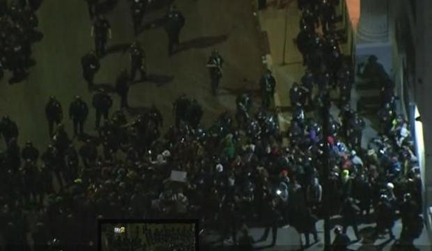 Arrests at protest as large homeless camp shut at popular
L.A. park 1