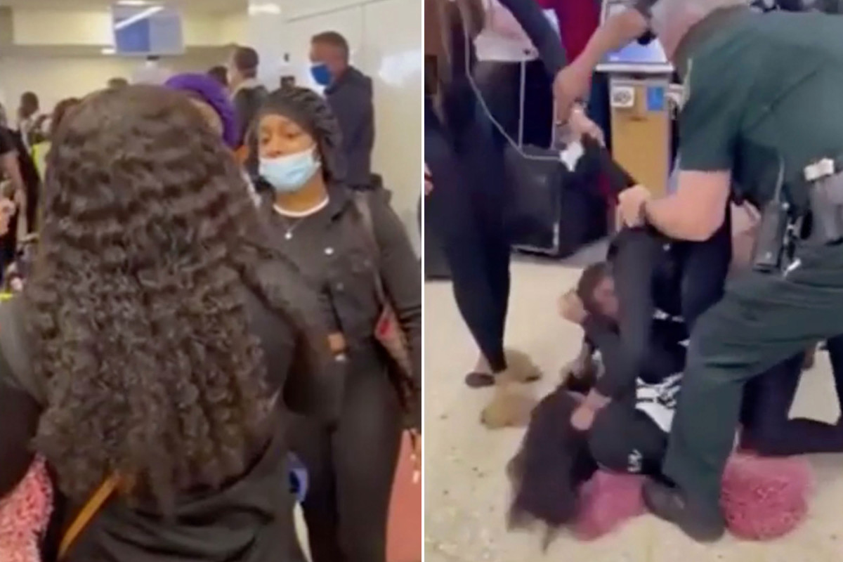 Caught-on-video brawl erupts after maskless passengers
pulled off plane 1