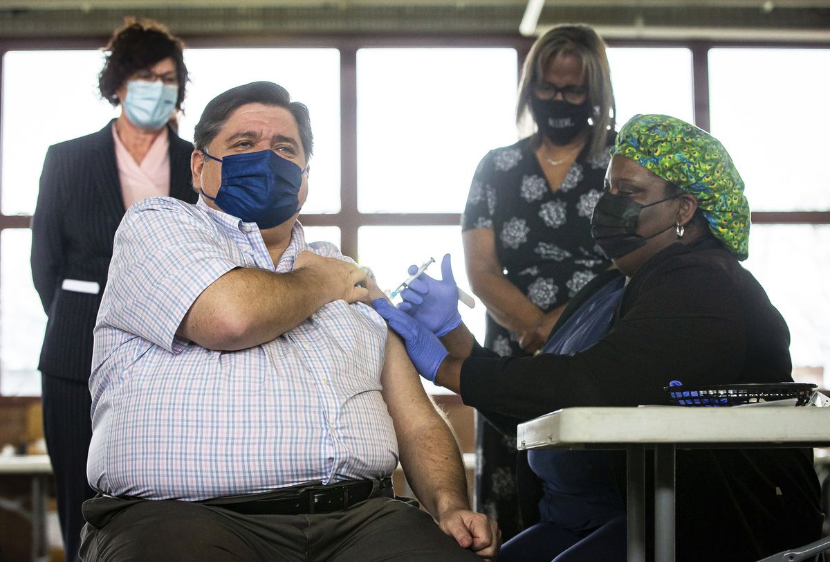 Gov. J.B. Pritzker gets his shot, raises concerns over
rising coronavirus cases. ‘I think people maybe are being a little
less careful.’ 1 Gov. J.B. Pritzker gets his shot, raises concerns over
rising coronavirus cases. ‘I think people maybe are being a little
less careful.’ 1
