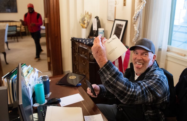 Richard Barnett, Capitol Rioter Who Put Feet Up on Pelosi's
Desk, Calls Incarceration 'Not Fair' 1