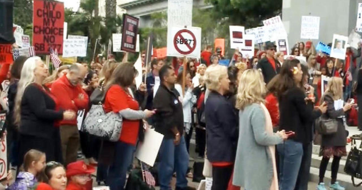 Crowd protests California's mandatory vaccination
bill 1