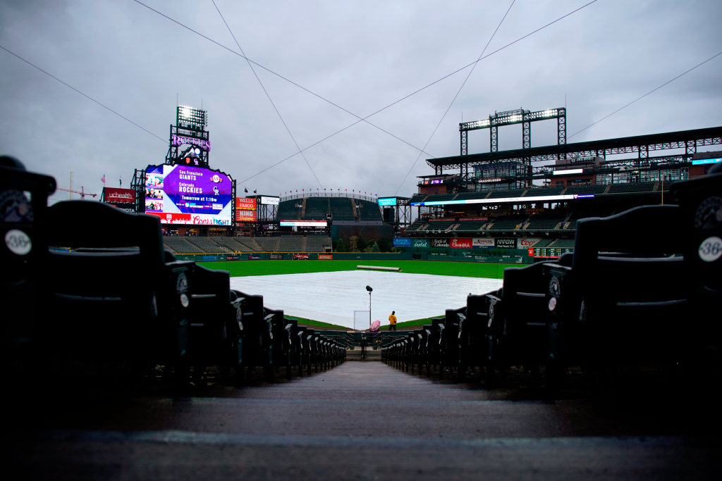 Rockies versus Padres series opener at Coors Field postponed
due to inclement weather 1