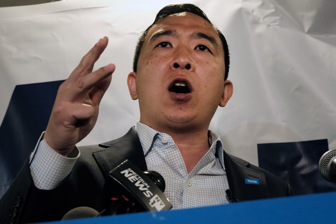 Yang chased by angry protesters during Brooklyn campaign
stop 1