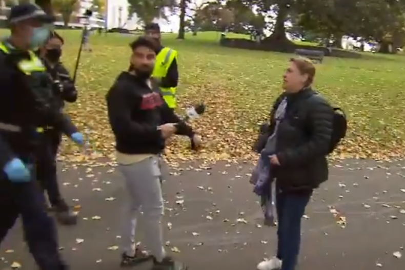 Elder Care Worker Fired After Breathing Into Reporter's Face
on Camera at Anti-Lockdown Rally 1 Elder Care Worker Fired After Breathing Into Reporter's Face
on Camera at Anti-Lockdown Rally 1